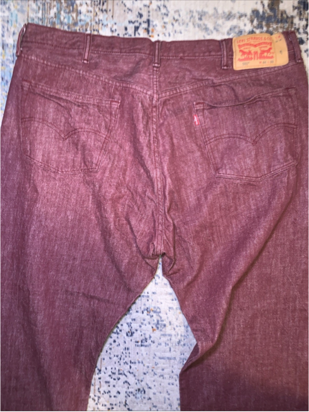 Levi’s 501 44x30 Mens Button Fly Burgundy Red White Oak Cone Denim XX Jeans - Picture 6 of 16